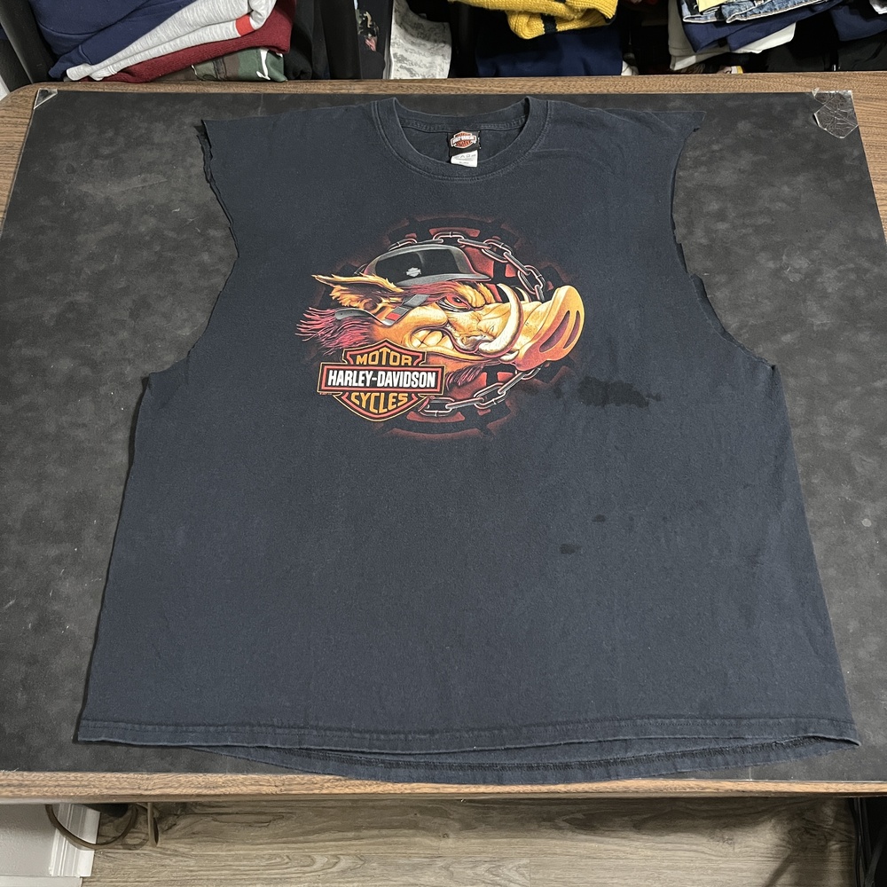 Harley Davidson Flaming Hog Shirt Y2k Vintage 3XL Alamo Flames Sleeveless Texas